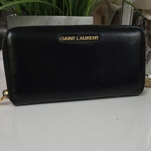Saint Laurent Black Leather Wallet with Gold Accents